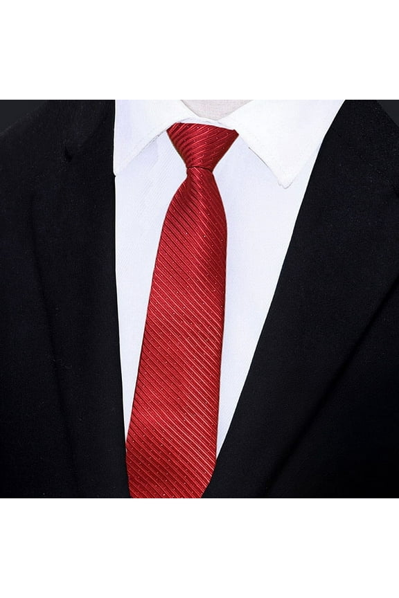 Men's Red Striped Zipper Necktie, For Wedding, Business, Party Occasions.