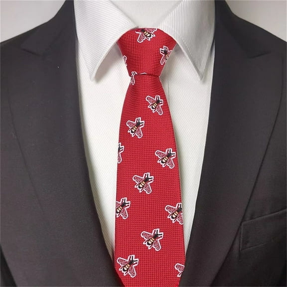 Hoppin Gee Mens Necktie Men's Ties Solid Red Bee Pattern Necktie Men's Ties For Shirts