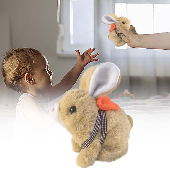 Hopping Brown Bunny Interactive Electronic Pet Plush Toy with Sounds Jumping Rabbit Ears Moving Educational Plush Toy Easter Birthday Gifts 7"