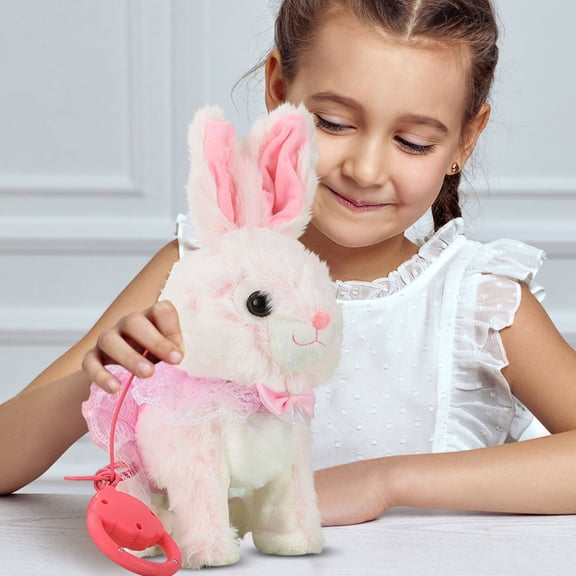 Hopping Bunny Toy, 11.8" Cute Bunny Stuffed Animal Soft Dolls, Realistic Electronic Rabbit Toys with Remote Control Leash, Sings & Walks Perfect Gifts for Teens