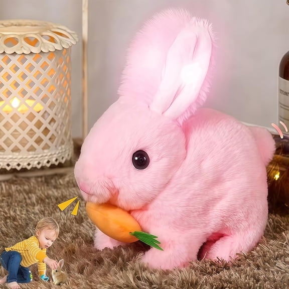 Hopping Bunny Toys- Easter Realistic Bunny Toy,Jump,with Sounds,Moving and Glowing Ears,Twitching Mouth and Nose, Easter Basket Stuffers Realistic Bunny Toys (Pink-1PCS)