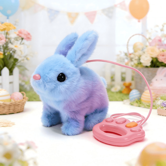 Hopping Plush Bunny Easter Interactive Toys for Kids,Can Wagging Tail and Twitching Nose with Remote Control Leash,Easter Children's Day Birthday Gift for Toddlers 7''