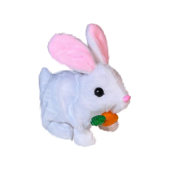Hopping Rabbit with Carrot Interactive Electronic Pet Plush Bunny Toy with Sounds and Movements Animated Walking Wiggle Ears Twitch Nose Gifts for Toddlers Birthday, 7''