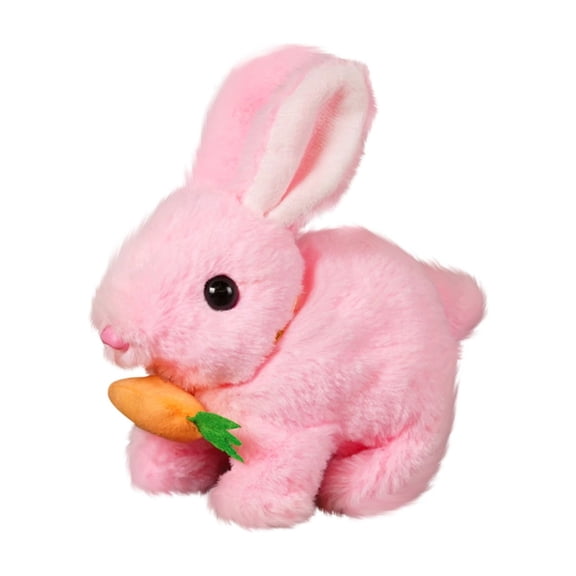 Hopping Rabbit with Carrot Interactive Electronic Pet Plush Bunny Toy with Sounds and Movements Animated Walking Wiggle Ears Twitch Nose Gifts for Toddlers Birthday, 7''