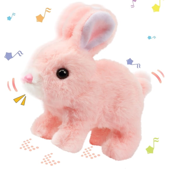 Hopping Rabbit Interactive Electronic Pet Plush Bunny Toy with Sounds and Movements Animated Walking Wiggle Ears Twitch Nose Gift for Toddlers Birthday, 7''