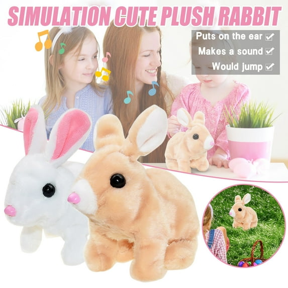 Hopping Rabbit Interactive Electronic Pet Plush Bunny Toy with Sounds and Movements Animated Walking Wiggle Ears Twitch Nose Gift for Toddlers Birthday, Brown, 7''