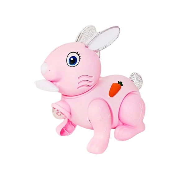 Hopping Rabbit with LED Ears Interactive Electronic Pet Bunny Toy with Sounds and Movements Animated Walking Wiggle Light up Ears Twitch Nose Gifts for Toddlers Birthday, Pink, 5.5''