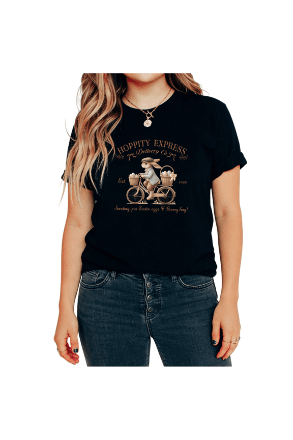 Hoppity Express Easter Bunny Delivery Graphic Timeless Versatile Tees T Shirt Tops Short Sleeve Round Neck Black S-5XL
