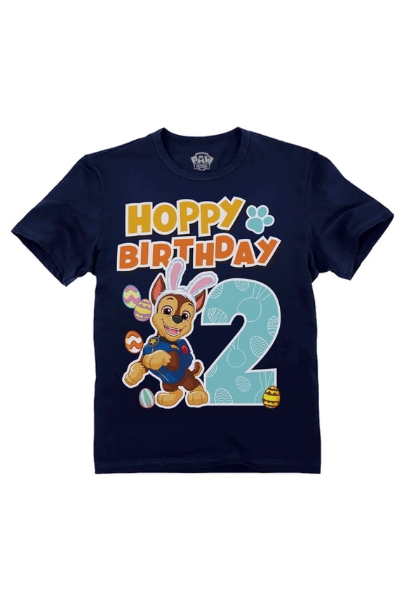 Hoppy 2nd Birthday Paw Patrol Chase Toddler Boys' Easter Bunny Kids T-Shirt Toddler Kids T-Shirt 2T Navy