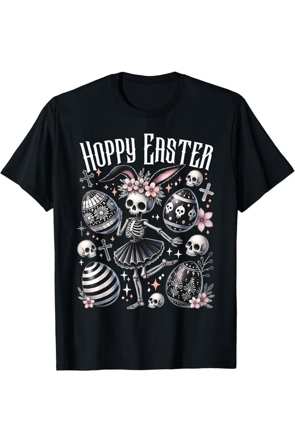 Hoppy Easter Bunny Skeleton Dancing Spooky Easter Gothic Womens T-Shirt