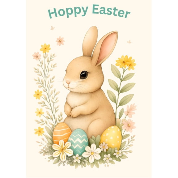 Hoppy Easter Printed Paper Poster, Cute Spring Easter Wall Art 8x12 UNFRAMDE