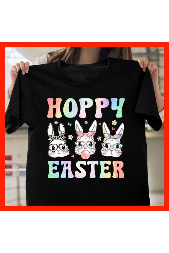 Hoppy Easter Tie Dye Bunnies T-Shirt Cute Easter Bunny Graphic Tee Spring Festival Apparel Retro Tie Dye Shirt G1870, for Unisex, Inclusive Sizing