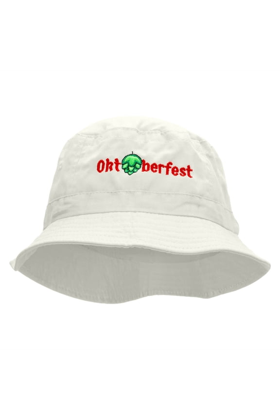 Hoppy Oktoberfest Embroidered Bucket Hat - White OSFM