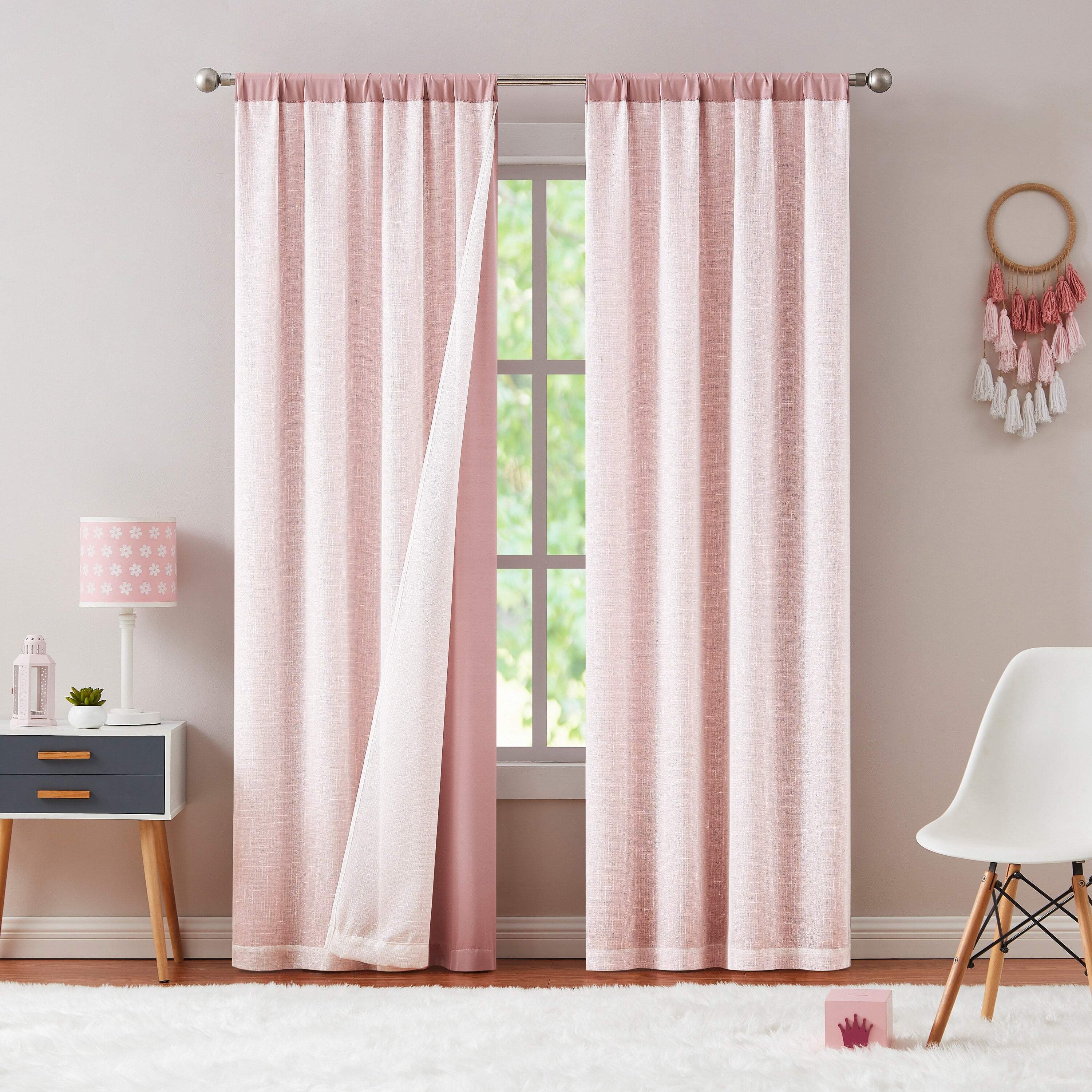 Blush Polyester Blackout Rod Pocket Kids Curtain Panel