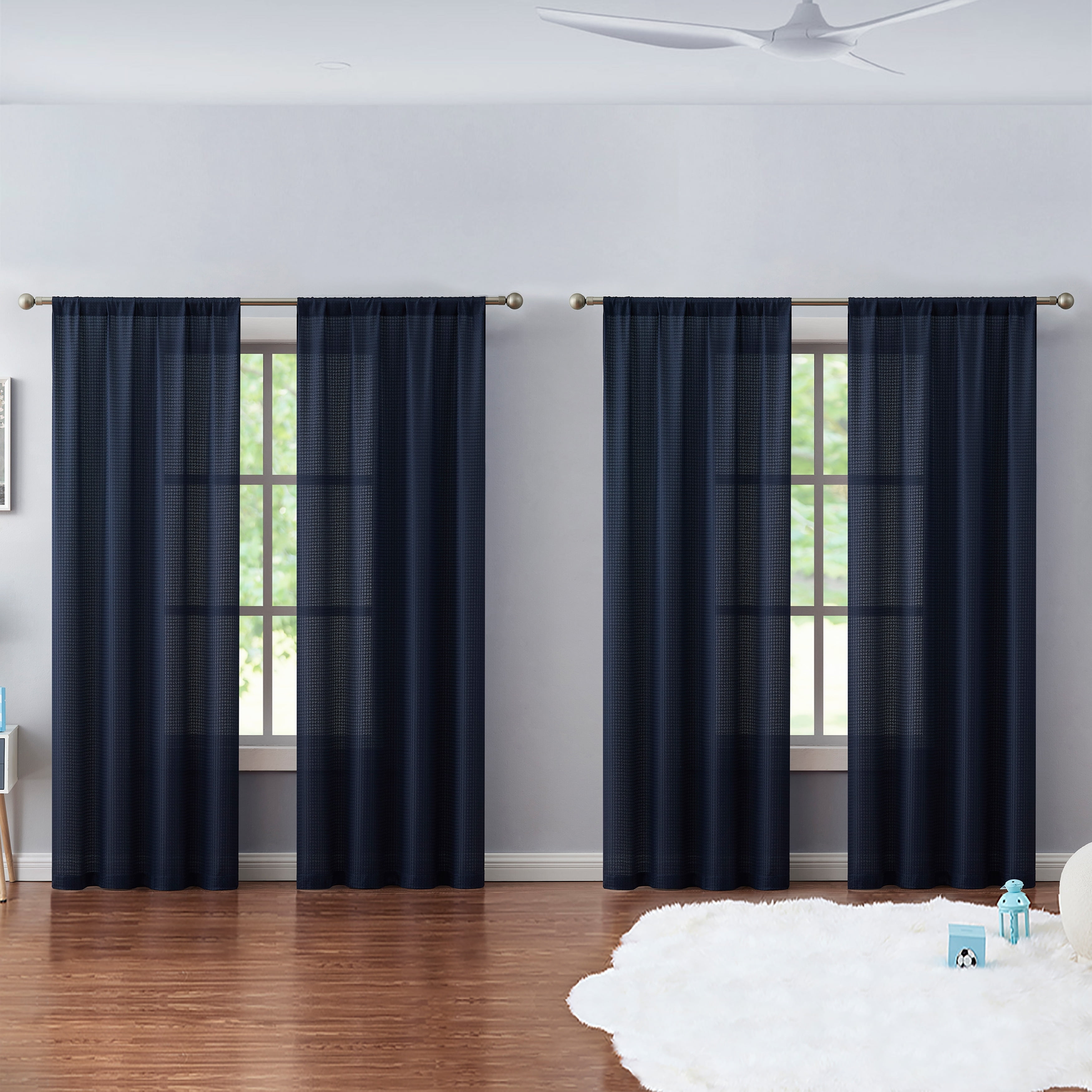 Hopscotch Hayden 4-Piece Waffle Room Darkening Curtain Panel Set 38"x84" - Navy