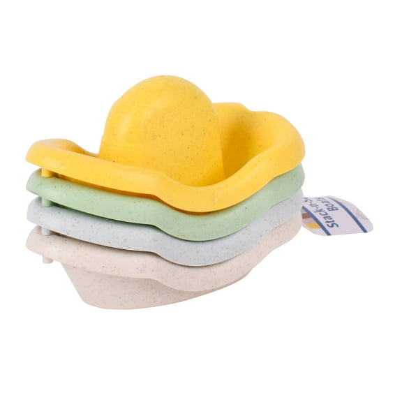 Hopscotch Lane Stack and Strain Boats - 3 Pack Plastic Bath Toys, Baby and Toddler 6+ Months