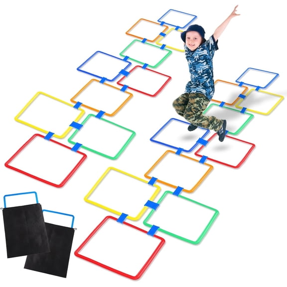Hopscotch Outdoor Squares Hopscotch Ring Game with Connectors Outdoor Indoor Obstacle Course for Kids Playground Agility Training