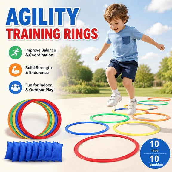 Hopscotch Ring Game Set - Adjustable Connect Together Layout, 11 Inch Rings for Gross Motor Skill Development, Indoor and Outdoor Play