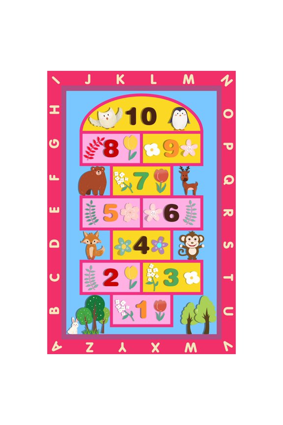 Hopscotch Rug, 32"x47" Fun and Educational Playroom Rug, with Colorful Alphabet and Animals Design Anti-Slip Kids Play Mat for Bedroom, Playroom, Nursery, Gift for Girls & Boys
