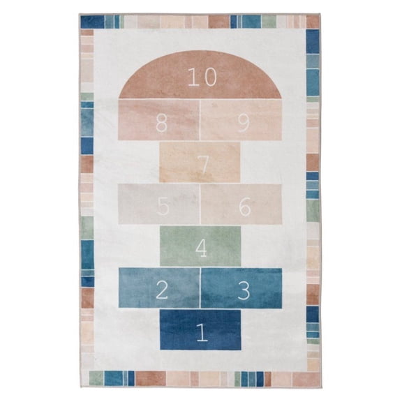 Hopscotch Rug 36x56 - Soft Faux Fur Area Rug for Kids Playroom, Bedroom - Non-Shedding, Stain Resistant Indoor Rug, Modern Home Decor