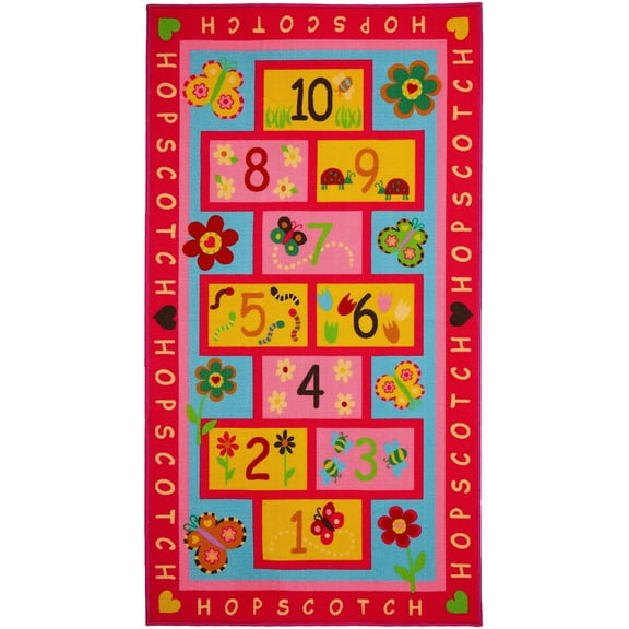 Hopscotch Rug Play Carpet â?? Educational & Fun Kidâ??s Mat for Bedroom, Nursery and Classroom â?? 10 Numbered Squares - Colorful Flower Design