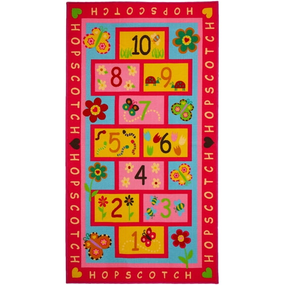 Hopscotch Rug Play Carpet ?? Educational & Fun Kid??s Mat for Bedroom, Nursery and Classroom ?? 10 Numbered Squares - Colorful Flower Design