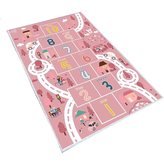 MENGFANMIN Hopscotch Rugs for Kids ,Non-Slip Pink Floor Rug Fun Educational Game for Toddlers Children, Soft Nursery Carpet for Playroom,Preschool