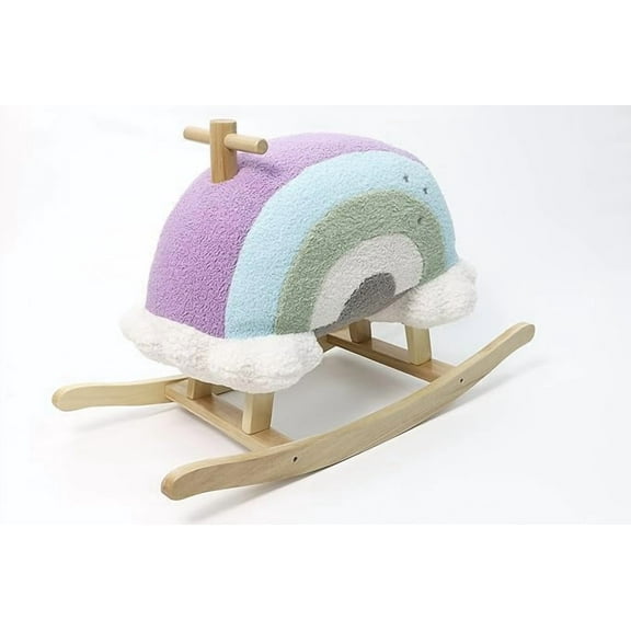 Hopscotch Squad Rainbow Rocker Natural Wood Rocking Horse Puffy Plush Clouds