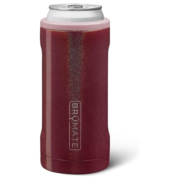 Hopsulator Slim Can Cooler for 12oz Slim Cans | Stainless Steel Insulator for Hard Seltzer, Beer, Soda - Glitter Merlot