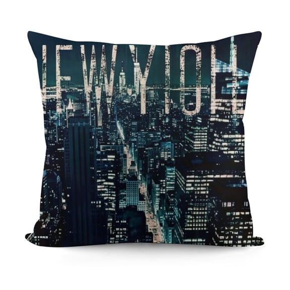 Hopyeer Throw Pillow Cover New York Night City Girl Words Design Building Night Scene Skyline Vogue Typography Home Decor Pillow Cases  Cushion Covers for Sofa Couch  (NY-Girl)
