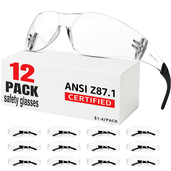 Hoqiwild Safety Glasses Men Women 12 pack, Z87 Safety Glasses with Scratch&Impact-Resistant lens, clear safety glasses with Ansi Z87.1 certification for construction, lab, lawnwork,workshop