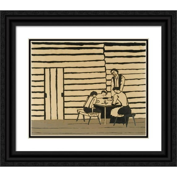 Horace Pippin 14x12 Black Ornate Wood Framed Double Matted Museum Art Print Titled: Family Supper (Saying Grace) (1946)
