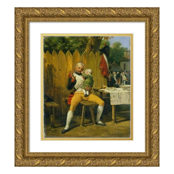 Horace Vernet 12x14 Gold Ornate Wood Frame and Double Matted Museum Art Print Titled - The Veteran at Home (1823)