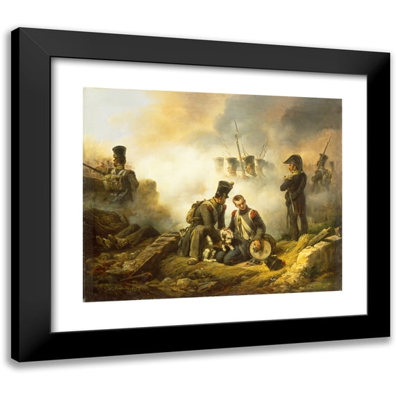 Horace Vernet 14x12 Black Modern Framed Museum Art Print Titled - The Dog of the Regiment Wounded (1819)