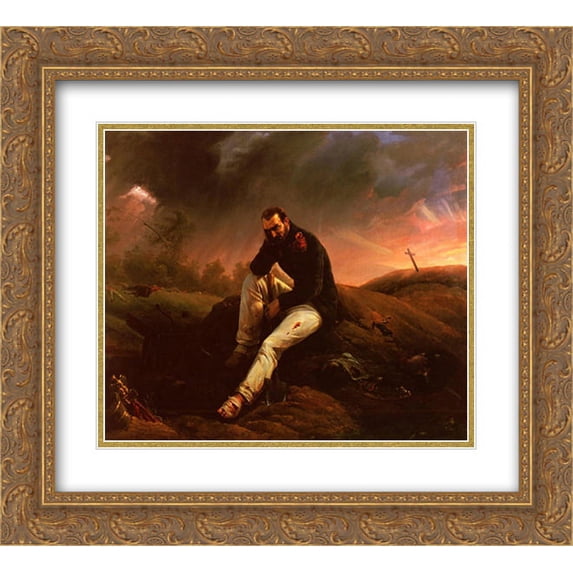 Horace Vernet 2x Matted 22x20 Gold Ornate Framed Art Print 'Le Dernier Grenadier De Waterloo'