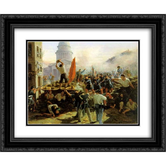 Horace Vernet 2x Matted 24x20 Black Ornate Framed Art Print 'Street Fighting on Rue Soufflot, Paris, June 25, 1848'