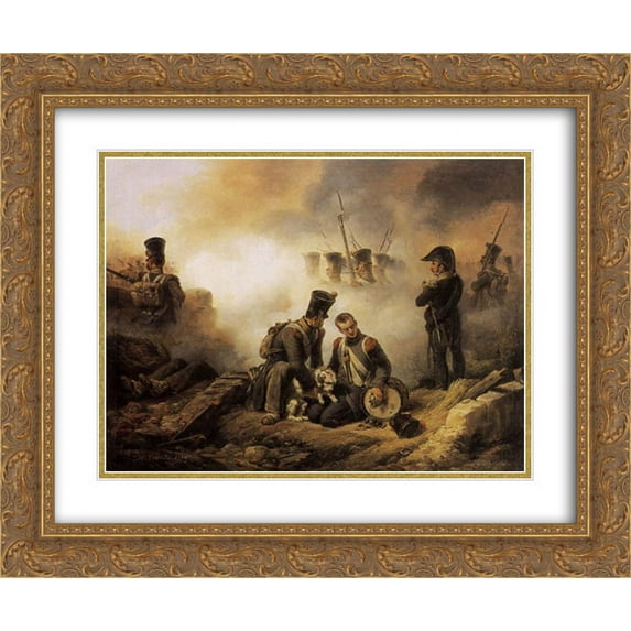 Horace Vernet 2x Matted 24x20 Gold Ornate Framed Art Print 'The Dog of the Regiment Wounded'