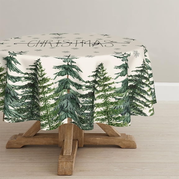 Horaldaily Christmas Tablecloth 60×60 Inch Round, Winter Snow Trees White Washable Table Cover for Party Picnic Dinner Decor