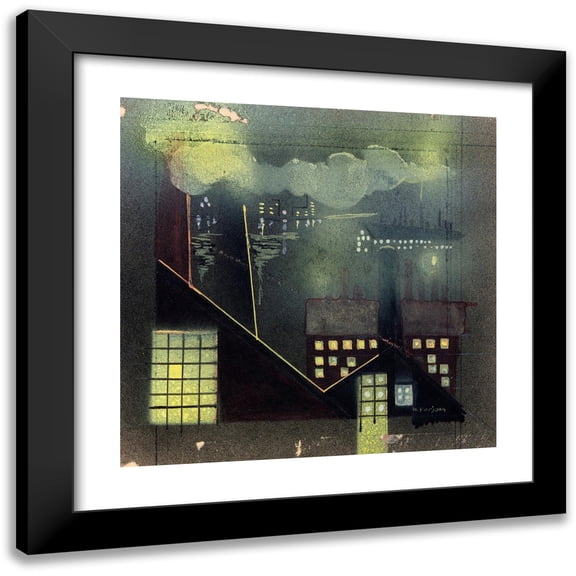 Horatio C. Forjohn 12x12 Black Modern Framed Museum Art Print Titled - Industry at Night (ca. 1940)