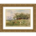 thumbnail image 1 of Horatio Walker 18x14 Gold Ornate Wood Frame and Double Matted Museum Art Print Titled - Watching the Turkeys, 1 of 4
