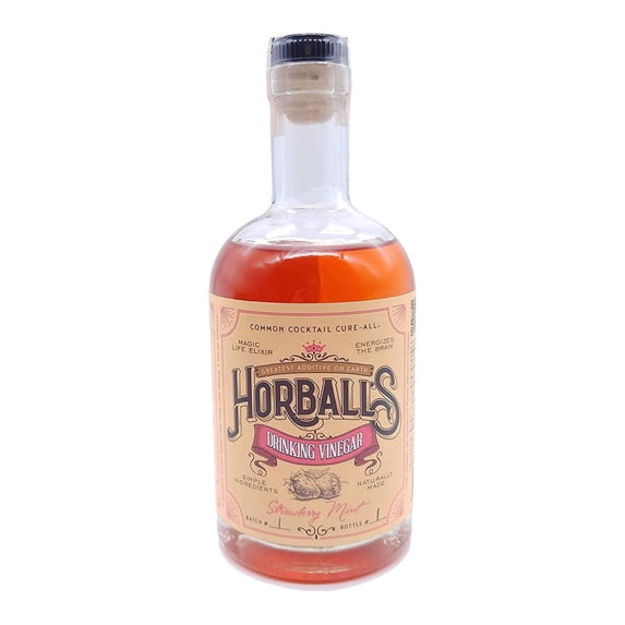 Horball's Drinking Vinegar - Strawberry Mint Shrub - Handcrafted mixer for cocktails, sodas, and waters (12oz)