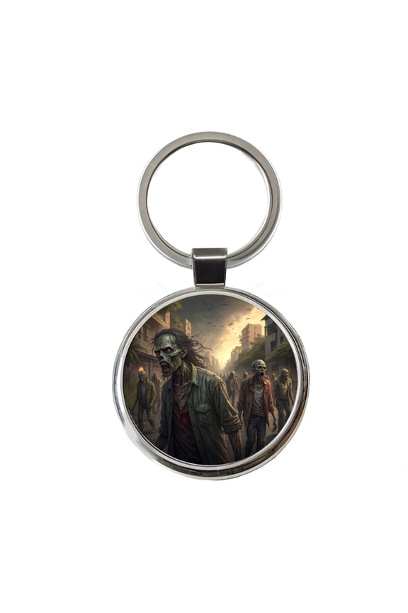 Horde Of Zombies Monsters Halloween Metal Round Keychain