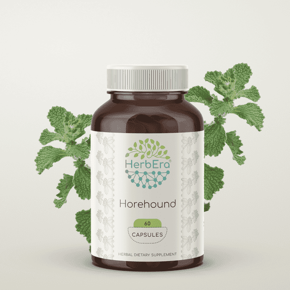HerbEra Horehound Capsules, Herbal Dietary Supplement for Respiratory Health Support, Horehound (Marrubium vulgare) Dried Herb Capsules, Natural, 60 Capsules