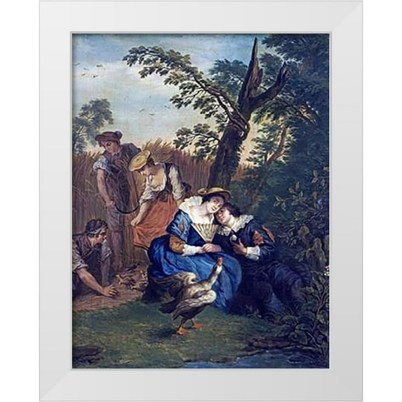 Horemans, Jan Josef 26x32 White Modern Wood Framed Museum Art Print Titled - A Courting Couple Beneath a Tree
