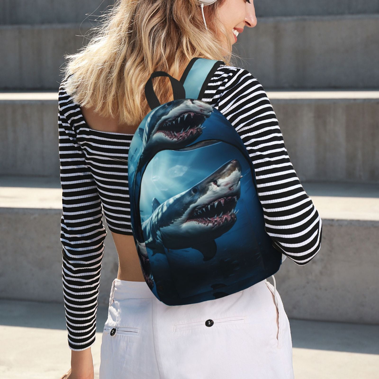 Horeoi 3D Realistic Shark for Canvas Backpack for School Outdoor Travel ...