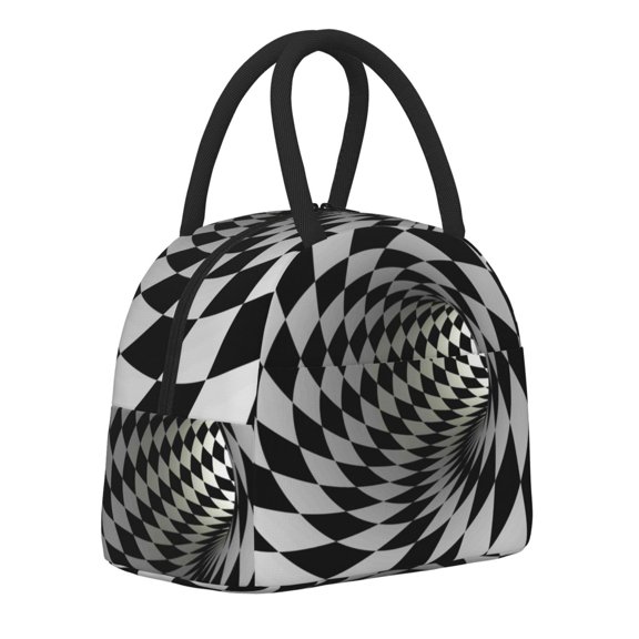 Horeoi 3D Vortex Illusion Pattern Large Insulated Lunch Bag for Work, School, Picnic - Waterproof, Durable Oxford Cloth, Comfortable Handle-Black