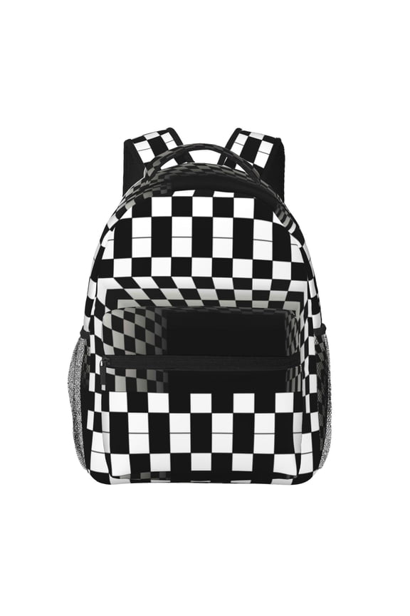 3d Black and White Checkerboard Tunnel Print Eco-Friendly Lightweight Student Backpack for School Travel - Ergonomic Padded Laptop Compartment & Multi-Pocket Design