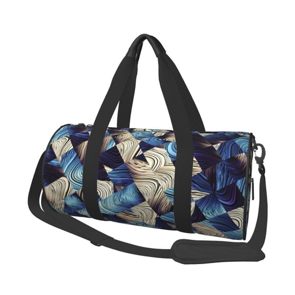 Horeoi Abstract Blue Squares Print Foldable Travel Duffle Bag with Removable Strap - Water-Resistant Gym Vacation Luggage Multi-Pocket Design