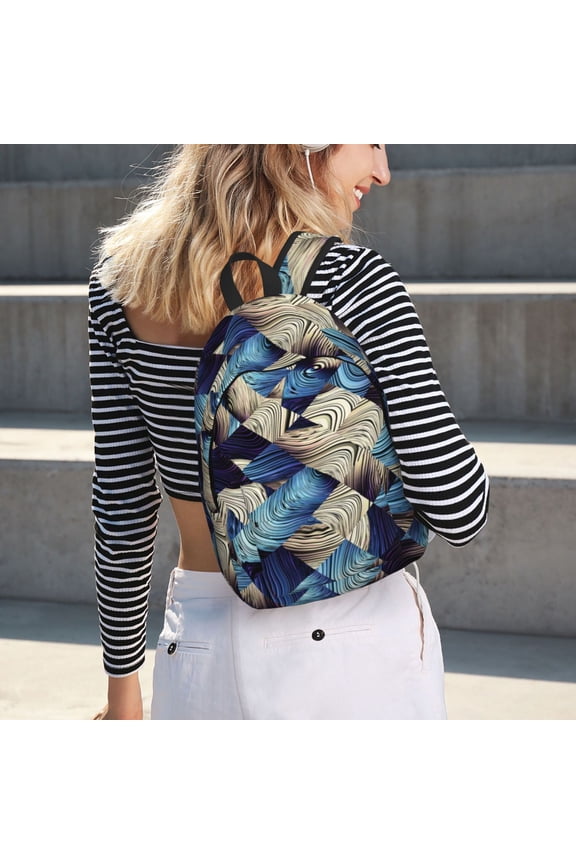 Abstract Blue Squares for Canvas Backpack for School Outdoor Travel Use Men Women Teenagers Large Capacity with Adjustable Shoulder Straps