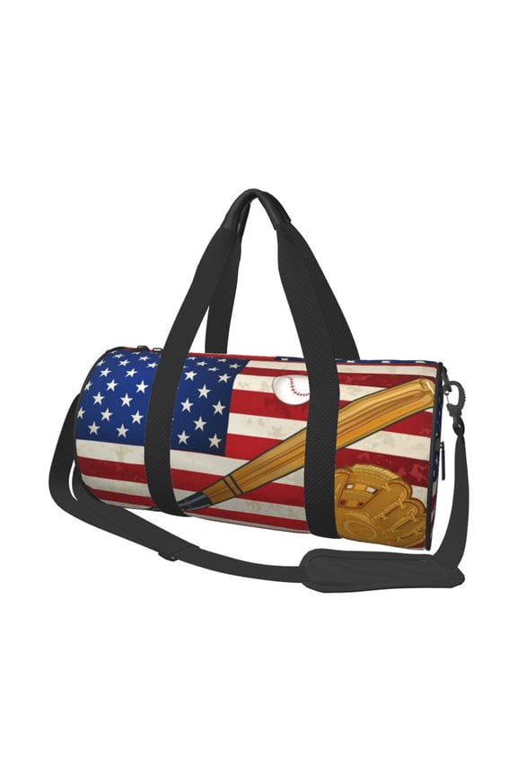 American Flag And Baseball Print Foldable Travel Duffle Bag with Removable Strap - Water-Resistant Gym Vacation Luggage Multi-Pocket Design